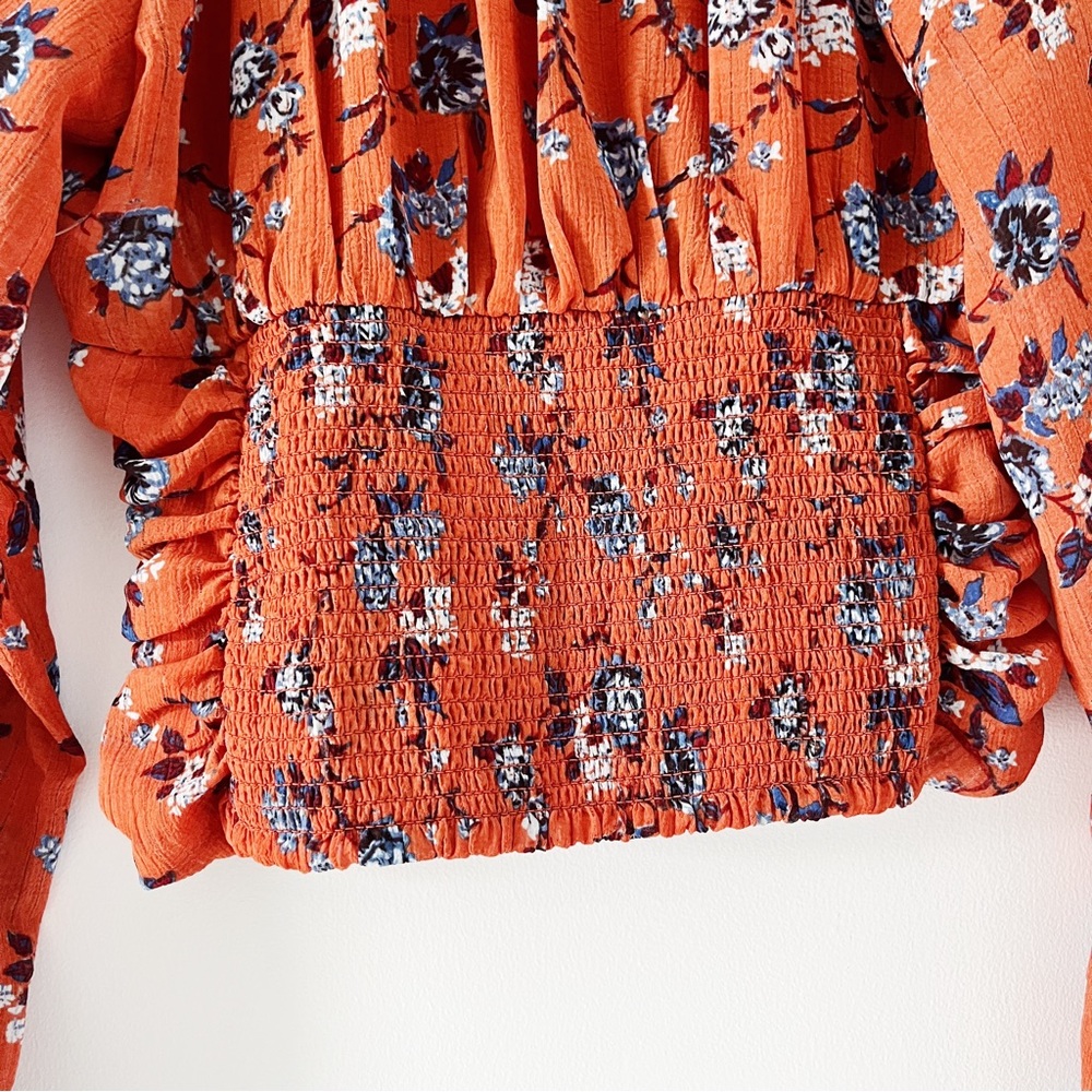 NWOT Free People New Final Rose Long Sleeve Blouse - Rust Combo XS - Picture 8 of 12
